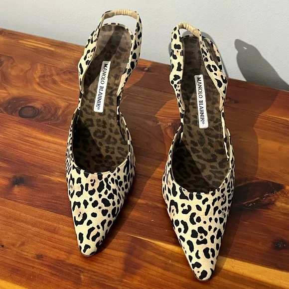 Vintage Manolo Blahnik Animal Print Slingback Heels - Picture 1 of 13